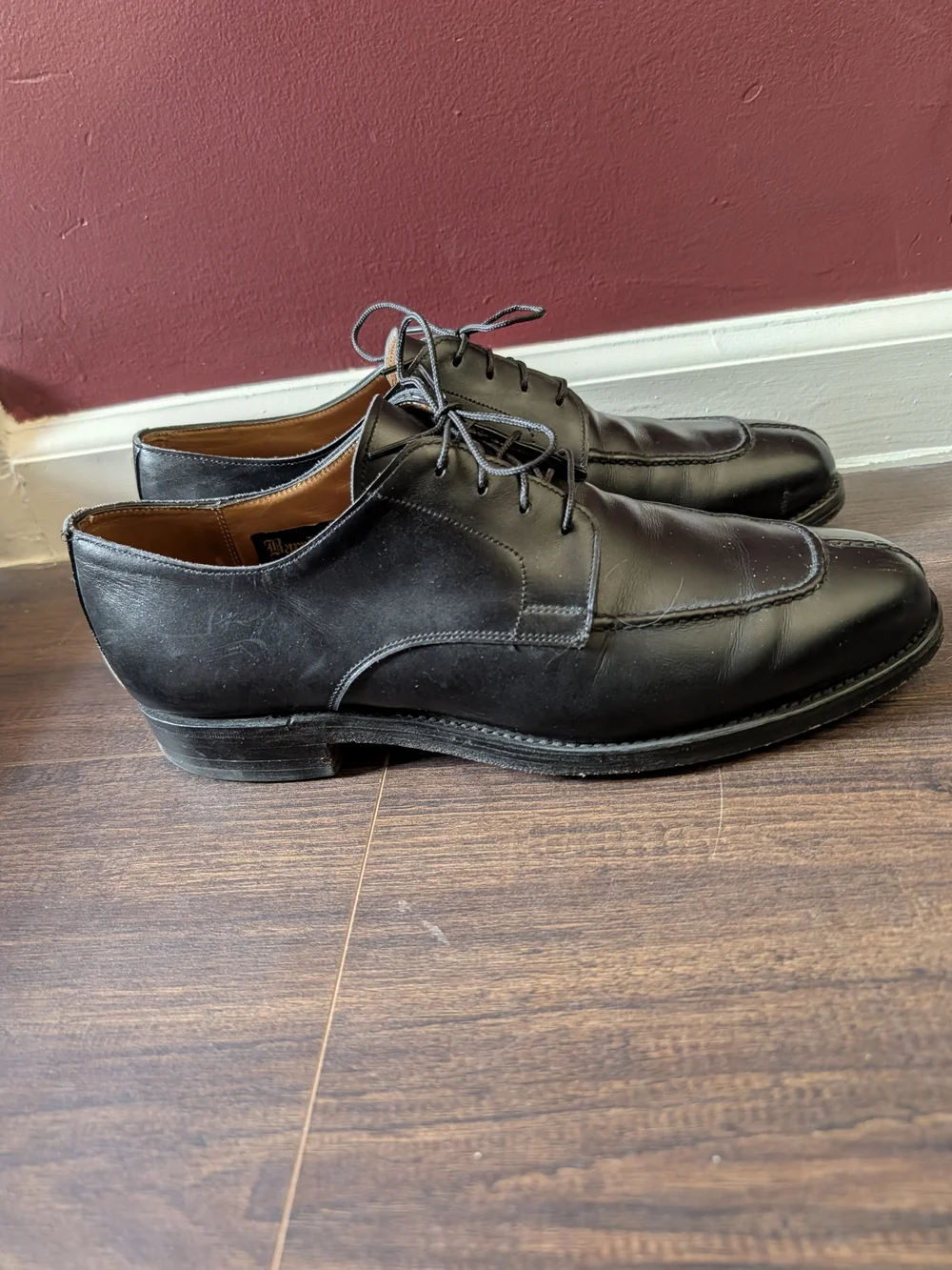 BARRIE LTD. Black Leather Bench Made In England Norwegian Split Toe Derby Shoes